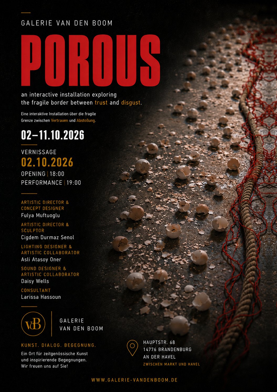 Plakat zur Ausstellung POROUS, 02.–11.10.2026, Galerie van den Boom